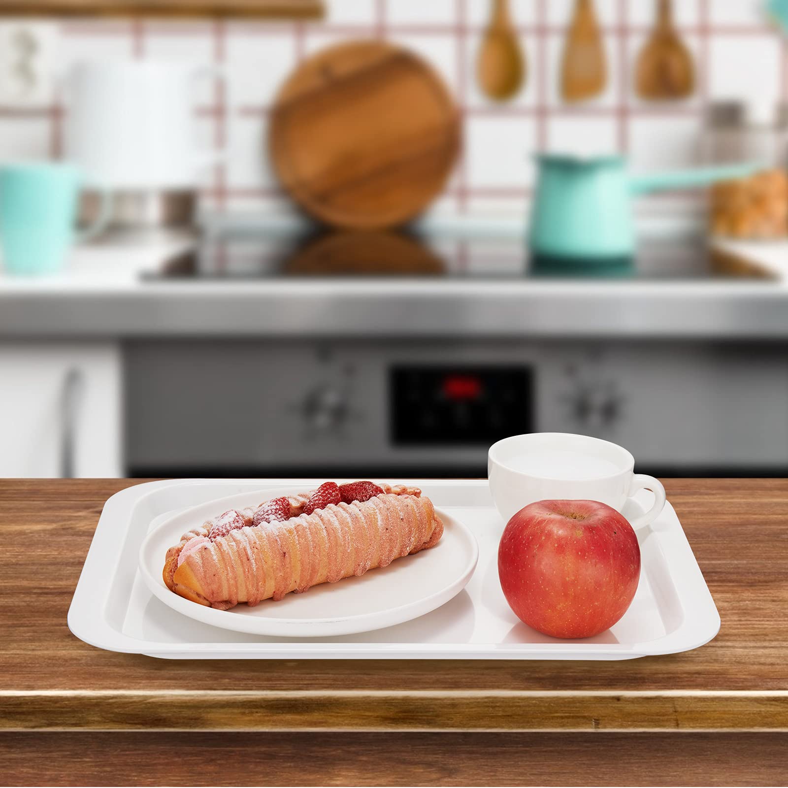 Hsdt Melamine Serving Trays White 15X10.6 Inch Rectangle Cafeteria Fast Food Trays Breakfast Lunch Dinner Trays For Eating Set O